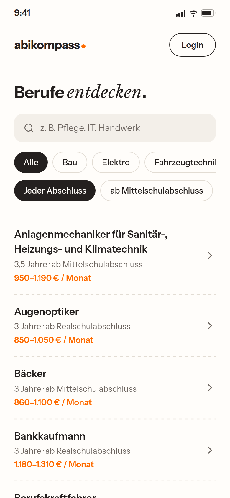 Abikompass App: Berufslexikon mit Gehalt an jedem Beruf